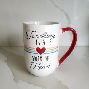 Teacher Mug Graphic Rainbow Stripe Red Heart Love Tea coffee Break